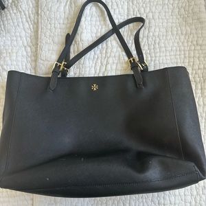 Tory Burch Black Saffiano Tote with laptop sleeve